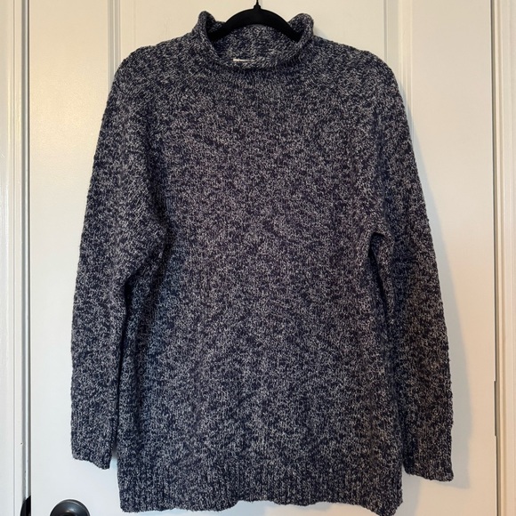 LL Bean Woman’s Navy Cotton Ragg Funnelneck Sweater - Picture 1 of 6
